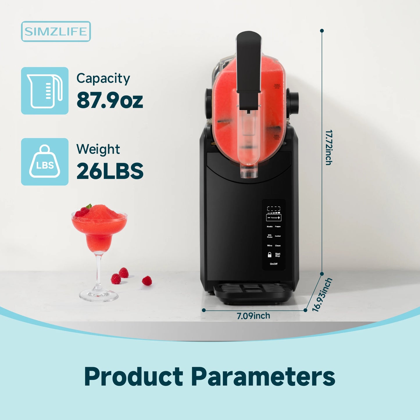 SIMZLIFE No Ice Needed 88 oz Slushie Machine Professional Frozen Drink Maker for Home with Self-Cleaning Function 5 Programs