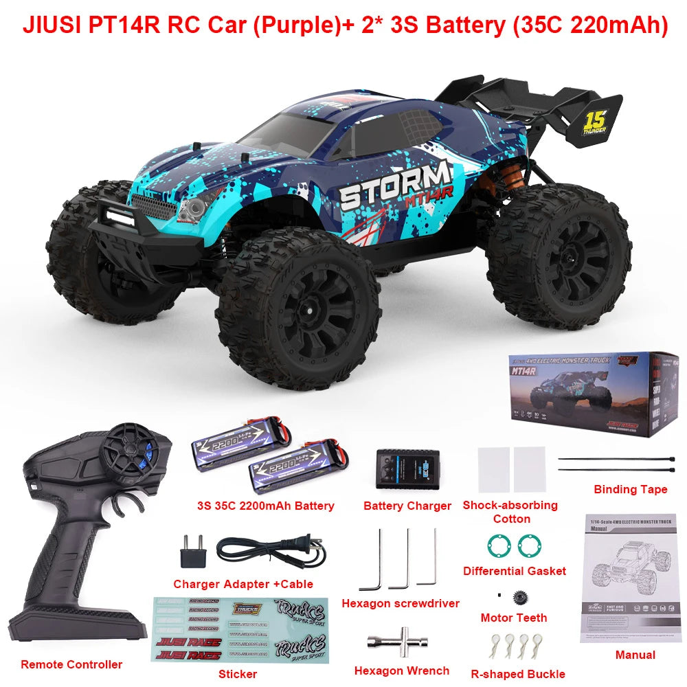 MT14R 1/14 RC Car JIUSI Brushless 80km/h 2.4G Remote Control Car High Speed Off-road Racing Car 23-26 mins Working Time RC Toys