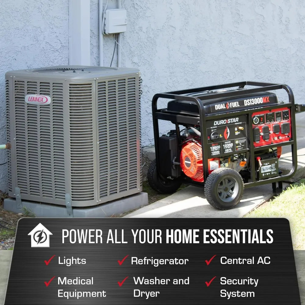 13000W Dual Fuel Portable Generator - Gas & Propane, Electric Start, Home Backup, RV Ready, CO Safety