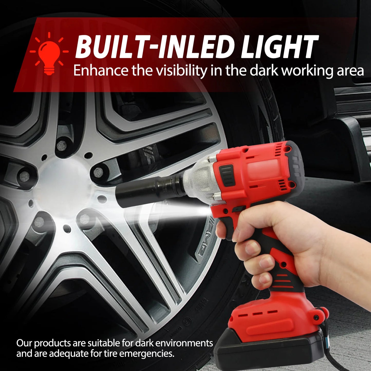 1000N.m (740ft-lbs) Cordless Impact Wrench Brushless Electric High Torque with Batteries 1500MAh 20V Fast Charger for Car Truck