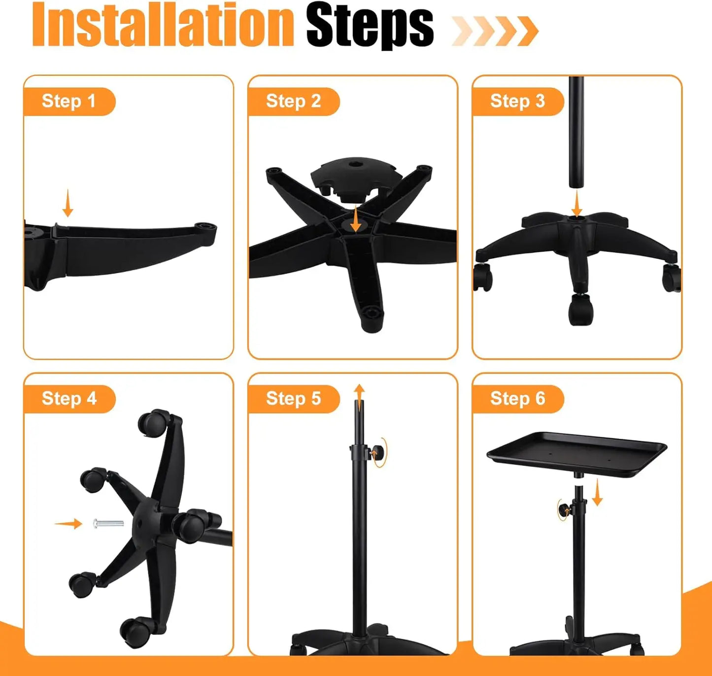 Aluminum Tattoo Rolling Tray with Wheels - Adjustable Height Salon Cart for Hair Stylist Medical Dental Tray