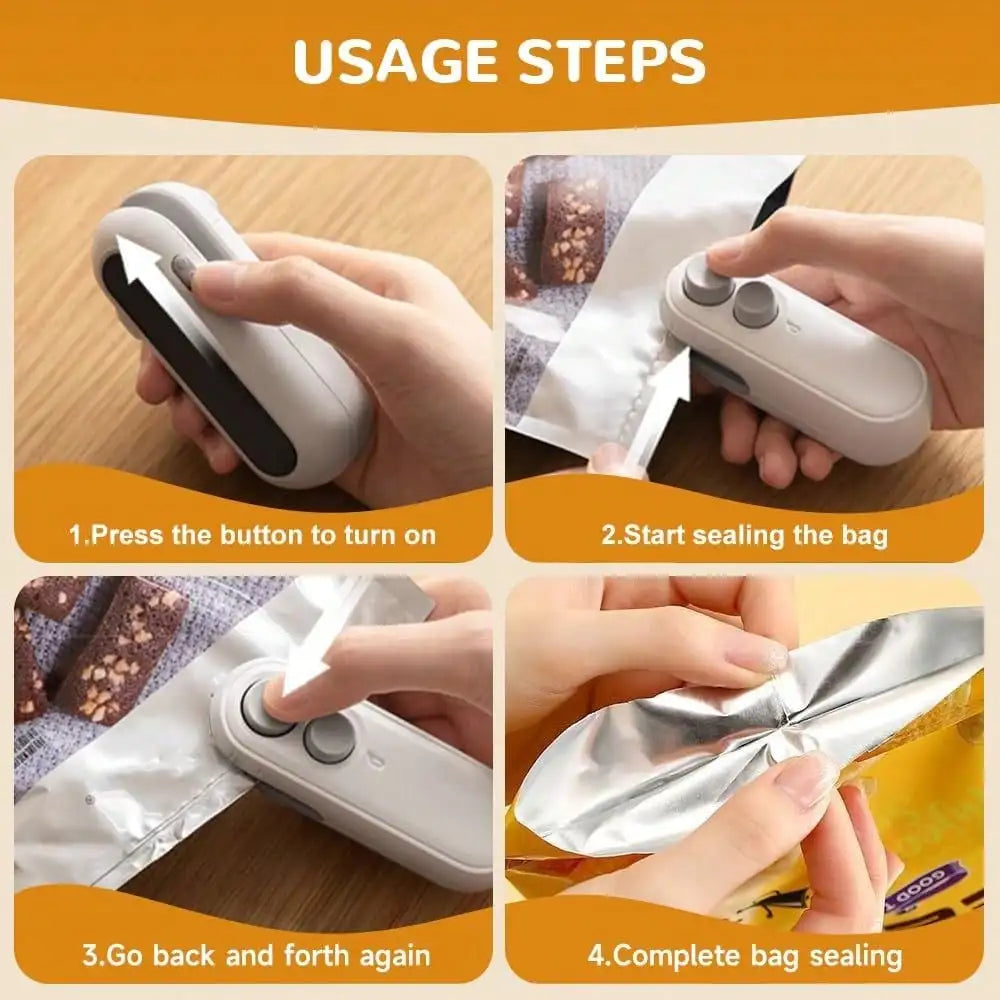 Mini Snack Bag Sealing Machine, Rechargeable 2-In-1 Bag Heat Sealing Machine, With Chip Cutter, Plastic Bag Resealing Machine To Keep Food Fresh, Small Sealing Machine With Blade, Hot Vacuum Sealing Machine, USB Charging Seal