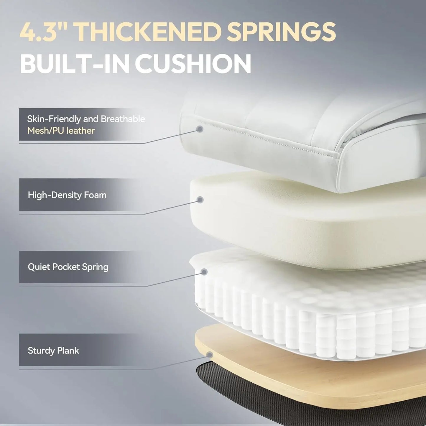 High Back Computer Gaming Chairs with Adjustable Armrests,Executive Desk Chairs with Lumbar Support and Footrest,(Fabric, White)