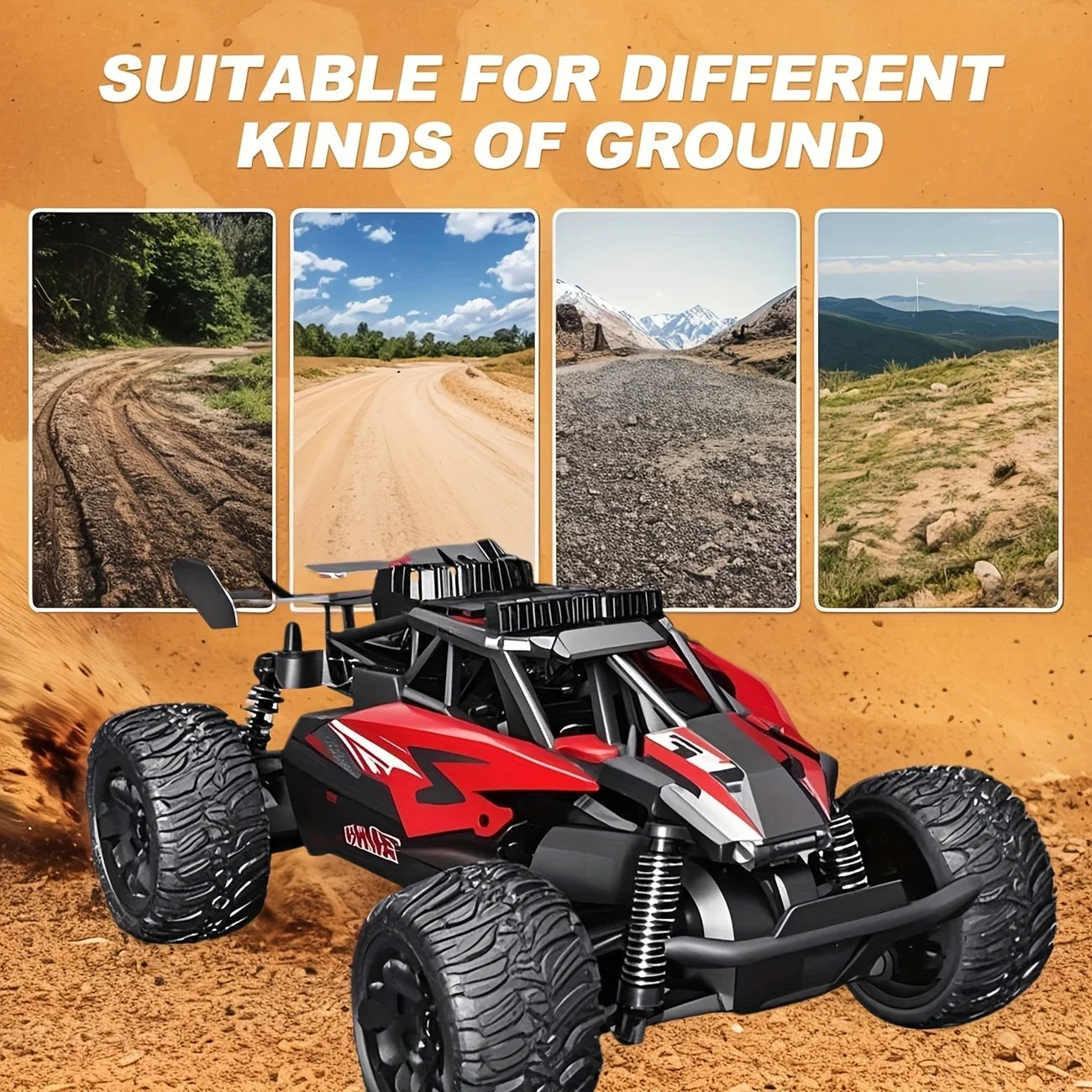 Off-road toy car with remote control, 2.4GHz remote-controlled toy car, cool body design and safety features, children's toy car