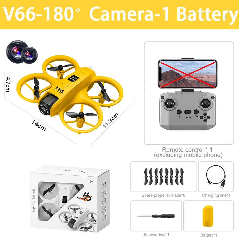 MINI V66 Drone With 4K Professional Camera Stunt Fly WIFI Dron Obstacle Avoidance LED Altitude Headless Mode RC Quadcopter Toy