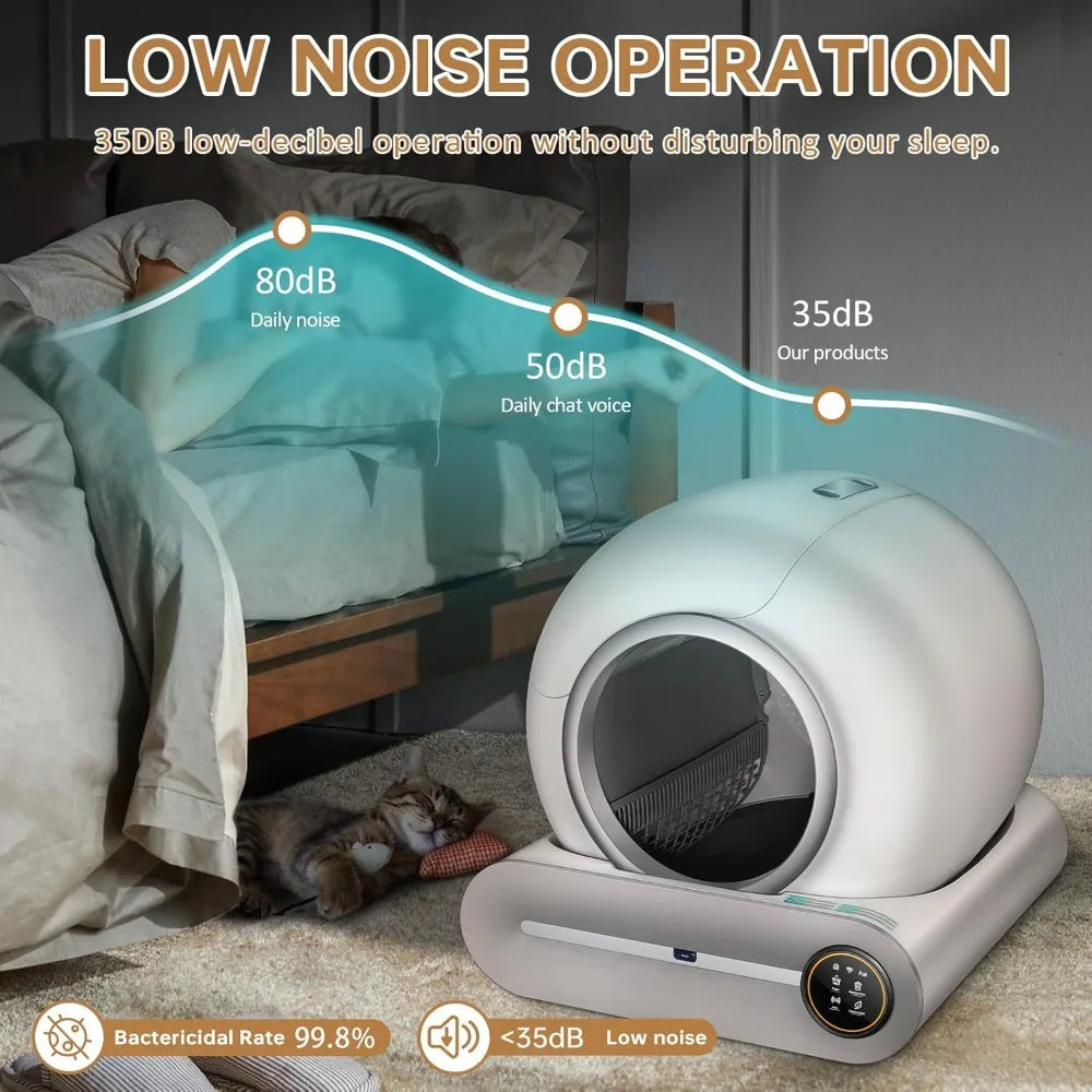 Self Cleaning Litter Box, Automatic Cat Litter Box Self Cleaning for Multiple Cats, 65L+9L Robot, 3 Rolls Grabage Bags