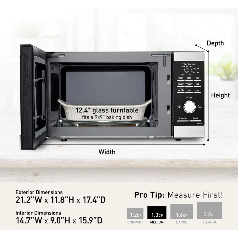 1.3 cu. ft. 1100W Countertop Microwave Oven with Genius Sensor Cooking and Auto Defrost for Efficient Kitchen Use Ideal for Qui