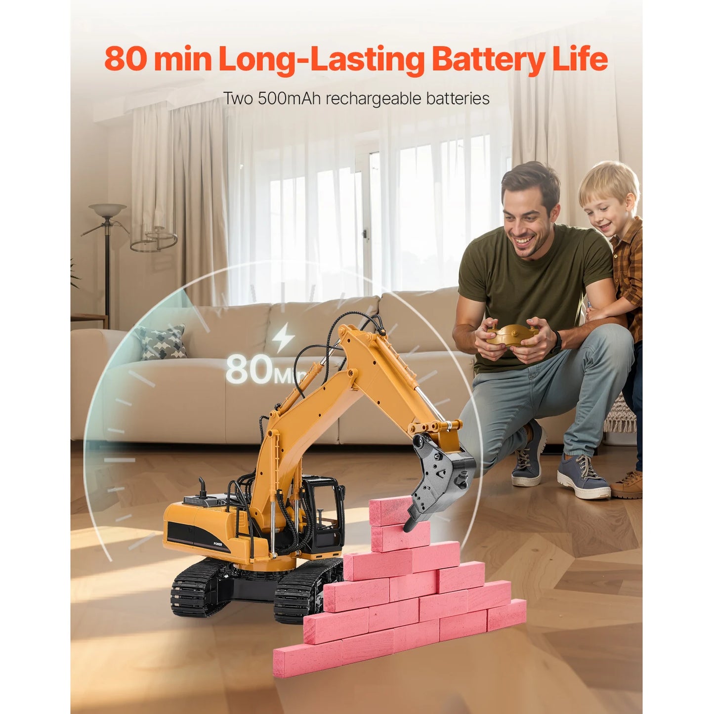 SucceBuy 2.4G Remote Control Excavator Dump Truck 3 in 1 RC Model Car Digger Toy with Light & Sound Construction Vehicle for Kid