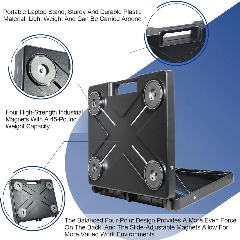 Magnetic Laptop Stand, Portable Workstation with 4 Super Strong Magnets, Rated at 45 Pounds, Magnetic Toolbox Attach to HVAC, Tr