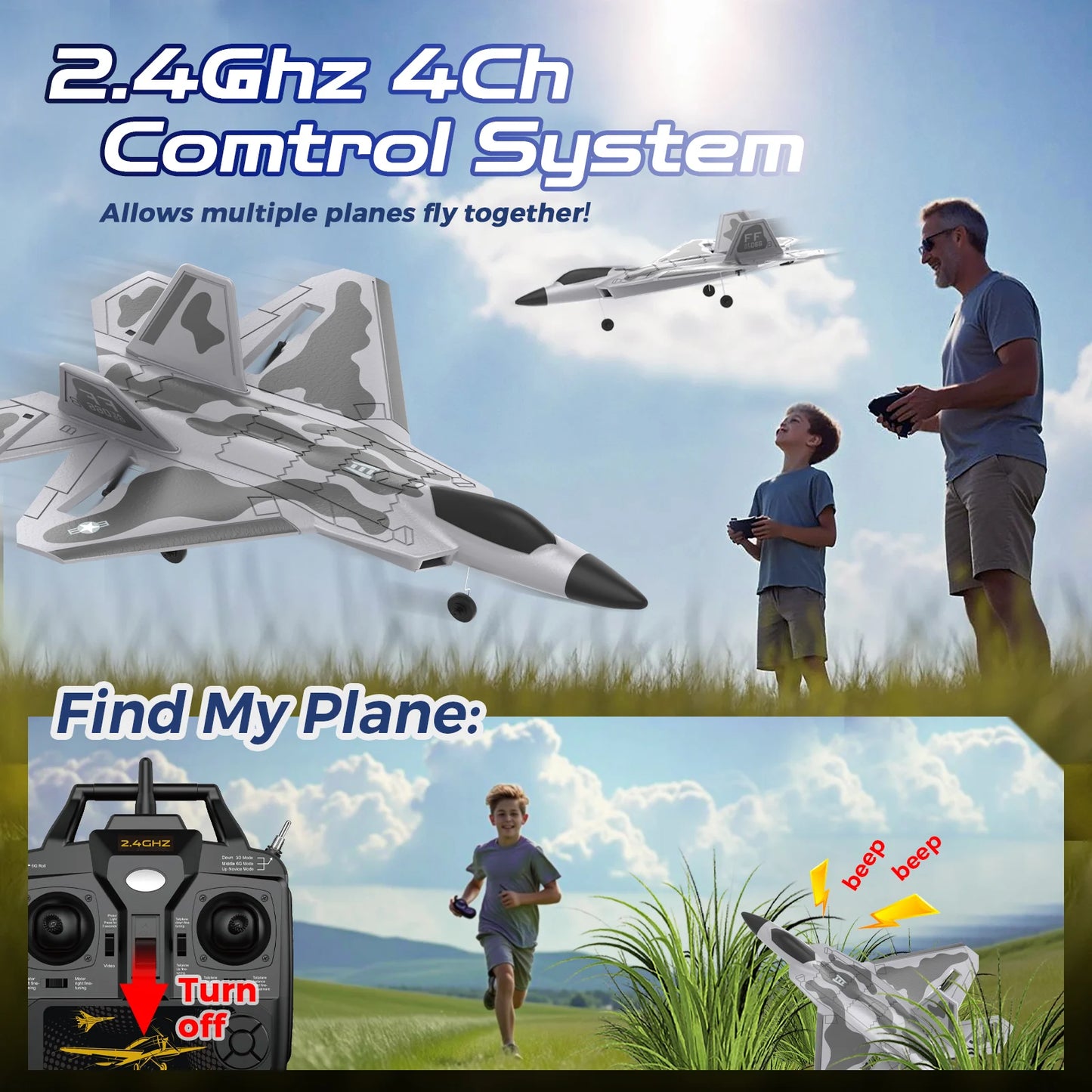F22 RC Airplane - 4 Channel Fighter Remote Contro Airplane for Adults Beginners with Lights, RTF RC Aircraft with 2 Batteries