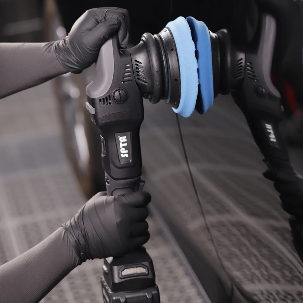 SPTA 18V 5Inch Cordless Car Polisher Dual Action 15mm Orbit Variable Speed Polishing Machine With 4000mAh Battery