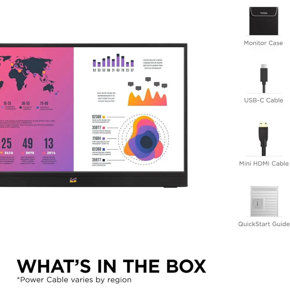 VA1655 15.6 Inch 1080p FHD IPS Portable Monitor with Built-in Stand, 60W USB C, Mini HDMI, Protective Case and - Hot Sale