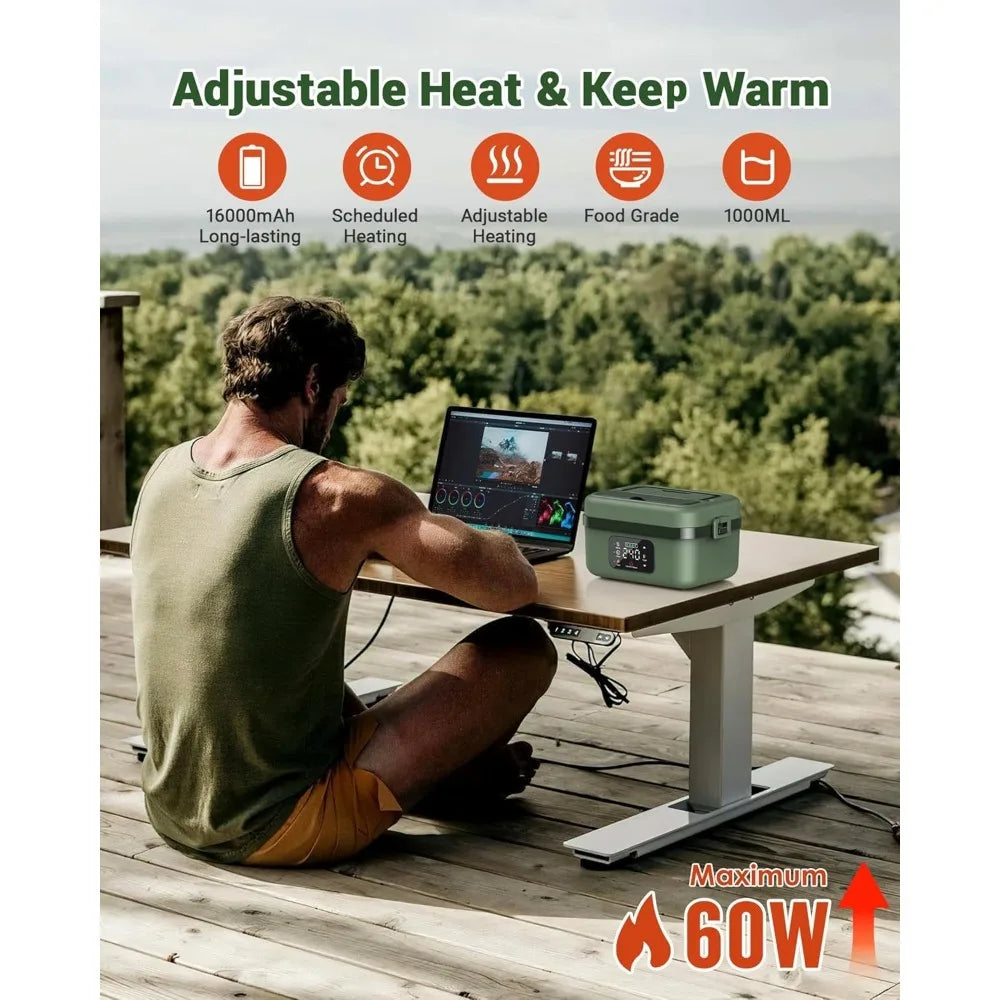 Best -Cordless Electric Lunch Box for Adults,16000mAh Rechargeable Self-Heating Lunch Box Food Warmer w/Timer&Adjustable Heating