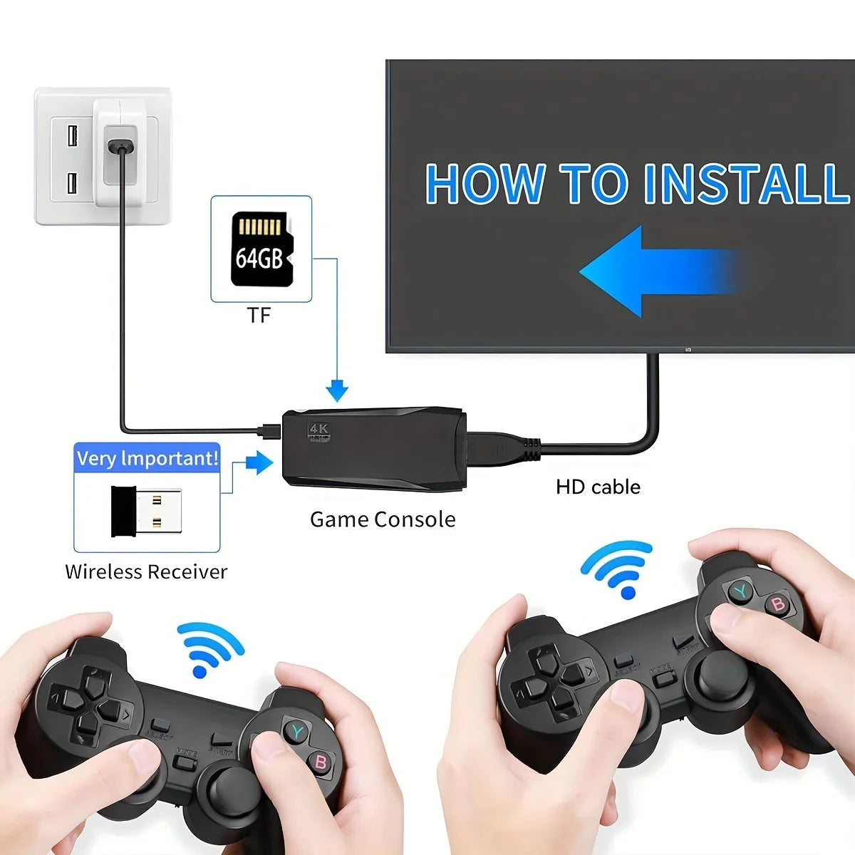 M8 Wireless Game Console - Retro Gaming Consoles with Built in Classic Games, 9 Classic Emulators, 4K HD Output and 2.4GHz Wirel