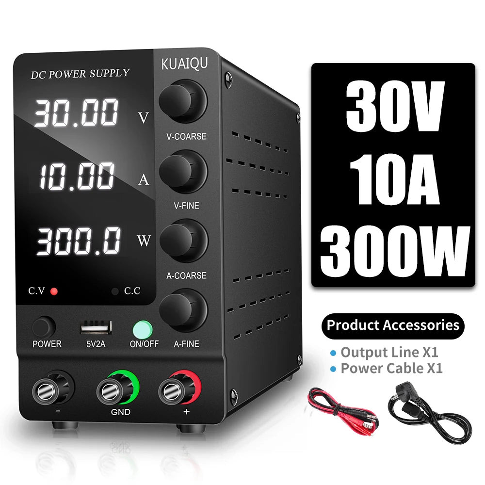 KUAIQU Adjustable Switching DC Power Supply 30V 10A 6A Lab Bench Power Supply 60V 5A 120V 3A Output Preset Current USB Interface