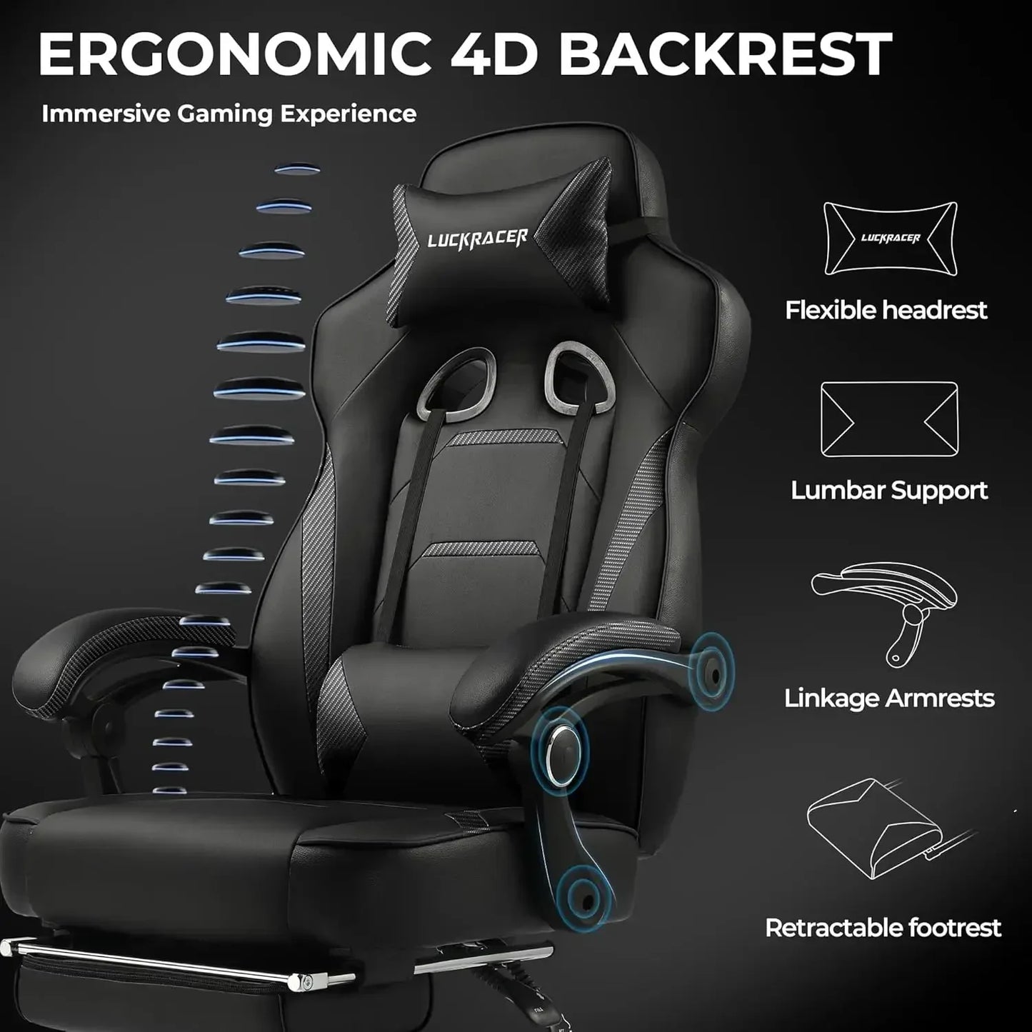 Gaming Chair with Footrest, Big and Tall Game Chair 350lb Racing Style Computer Chair, Black