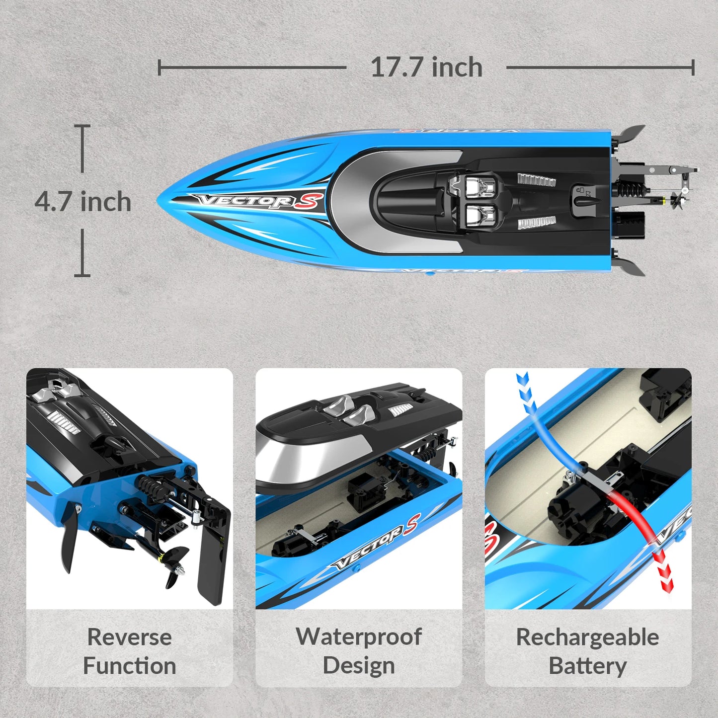 VOLANTEXRC RC Boat Racing High Speed Boat Control 2.4GHZ 48kmh Brushless Auto Self-Righting For Lake/Pool 797-4 With 1 Battery