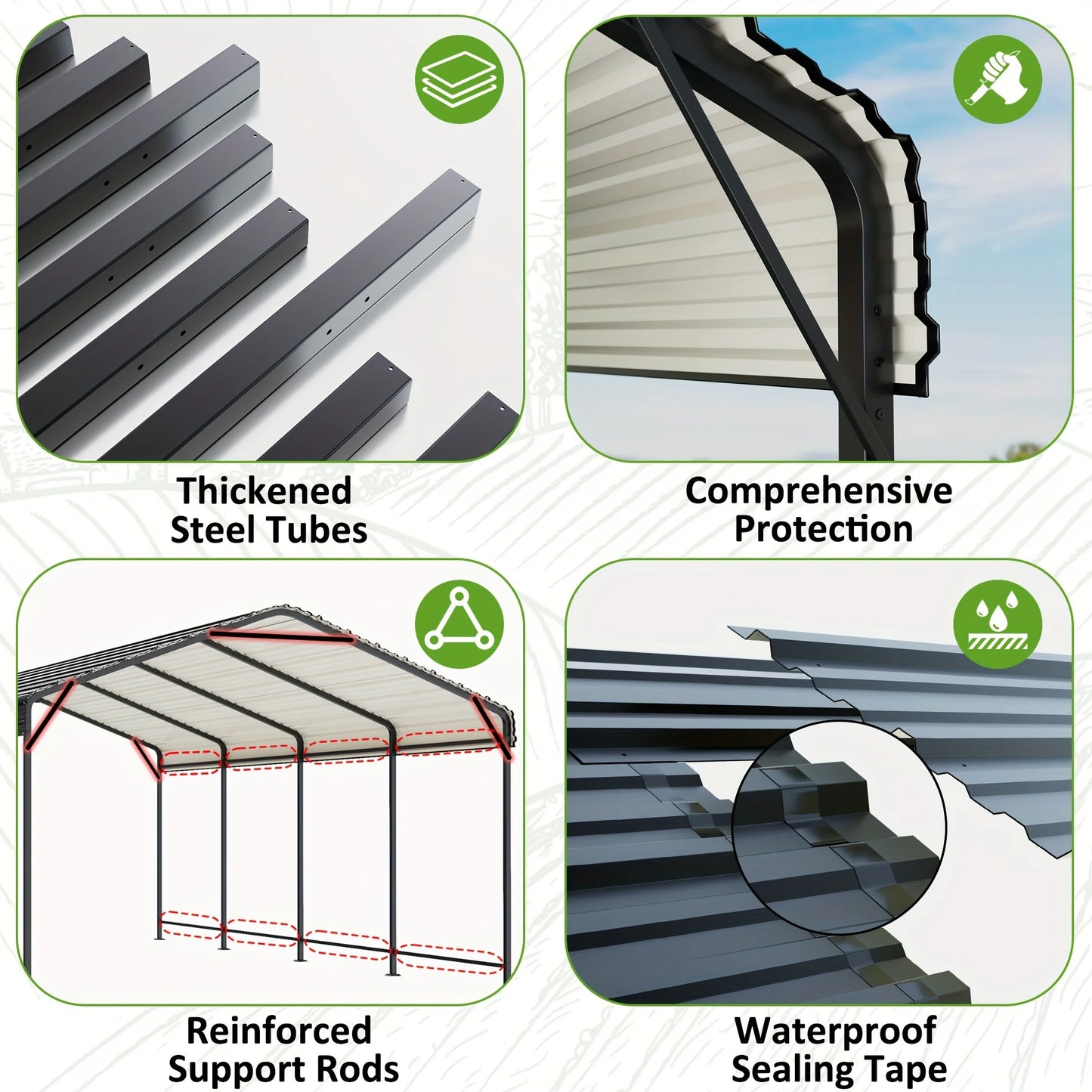 Polar Aurora Carport 10x15 FT Metal Carport with Enhanced Base Outdoor Heavy Duty Garage Galvanized Car Shelter for Pickup