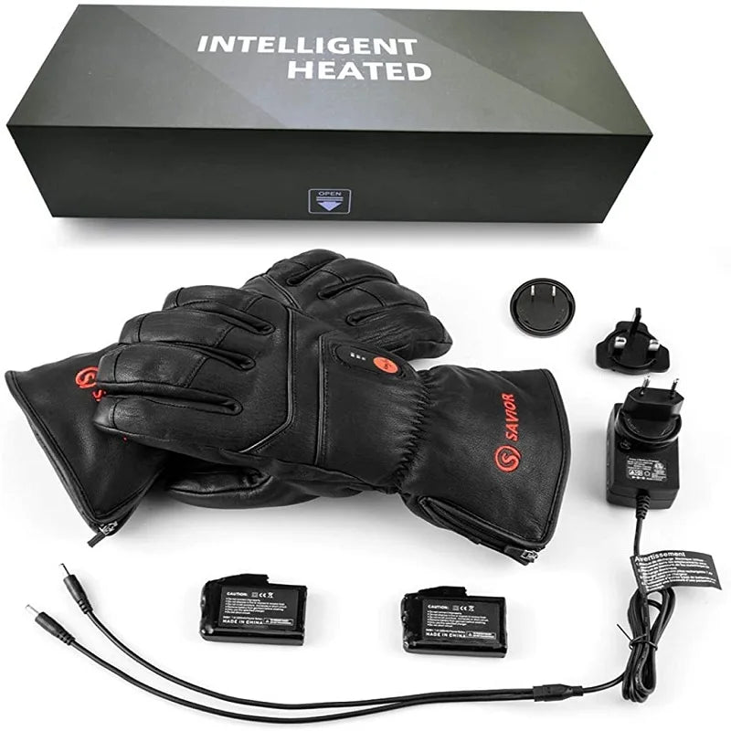 Savior Full Leather Electric Heated Gloves with Battery Powered for Sports Skiing Motorcycling Riding Fishing Hunting SHGS06