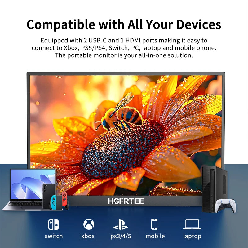 HGFRTEE 18.5Inch Portable Monitor 100% sRGB 100Hz Extended Display for Laptop PC PS5 Switch iPhone with VESA Hole & Back Bracket