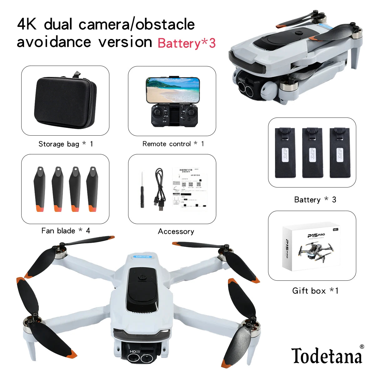 P15 Drone Professional 4K Aerial Photography Quadcopter HD Dual Camera Omnidirectional Obstacle Avoidance for Adult Boy Toy