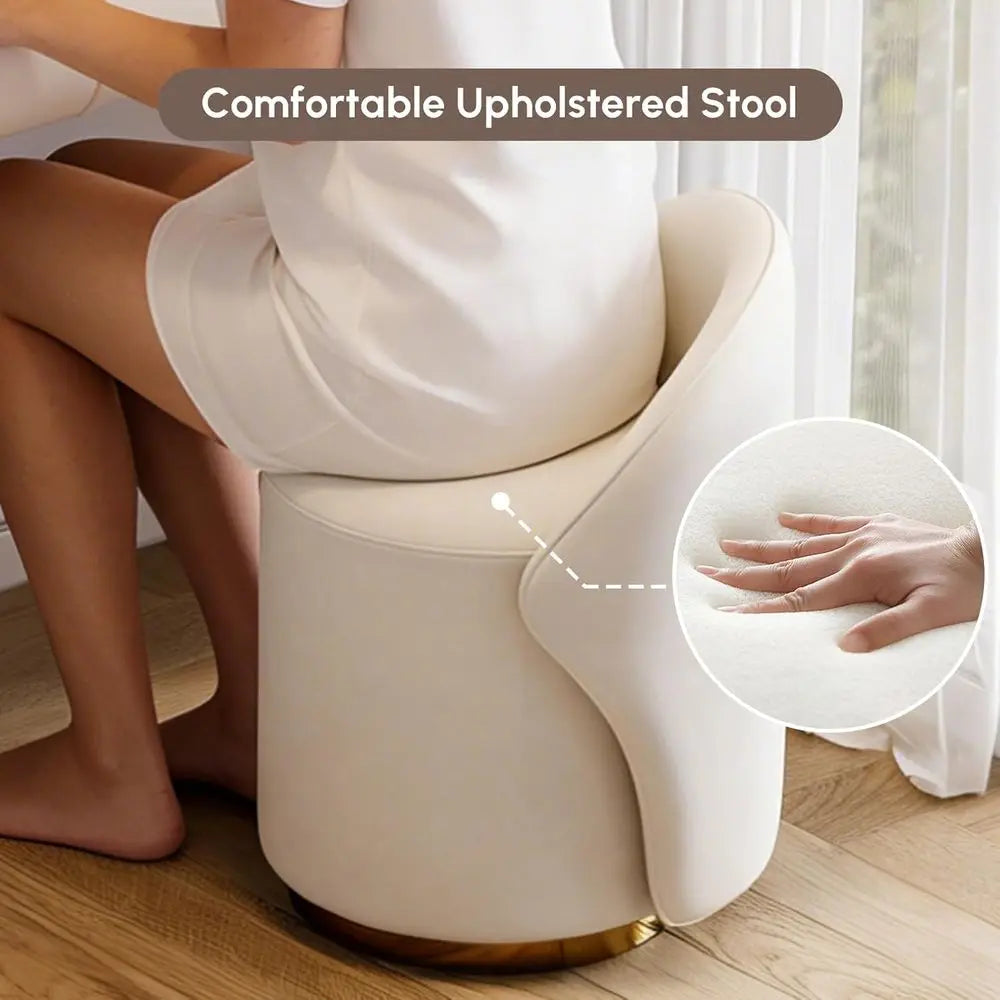 Makeup Vanity Set with LED Mirror and Stool, Elegant PU Leather Table for Bedroom, Perfect for Women and Girls (White)
