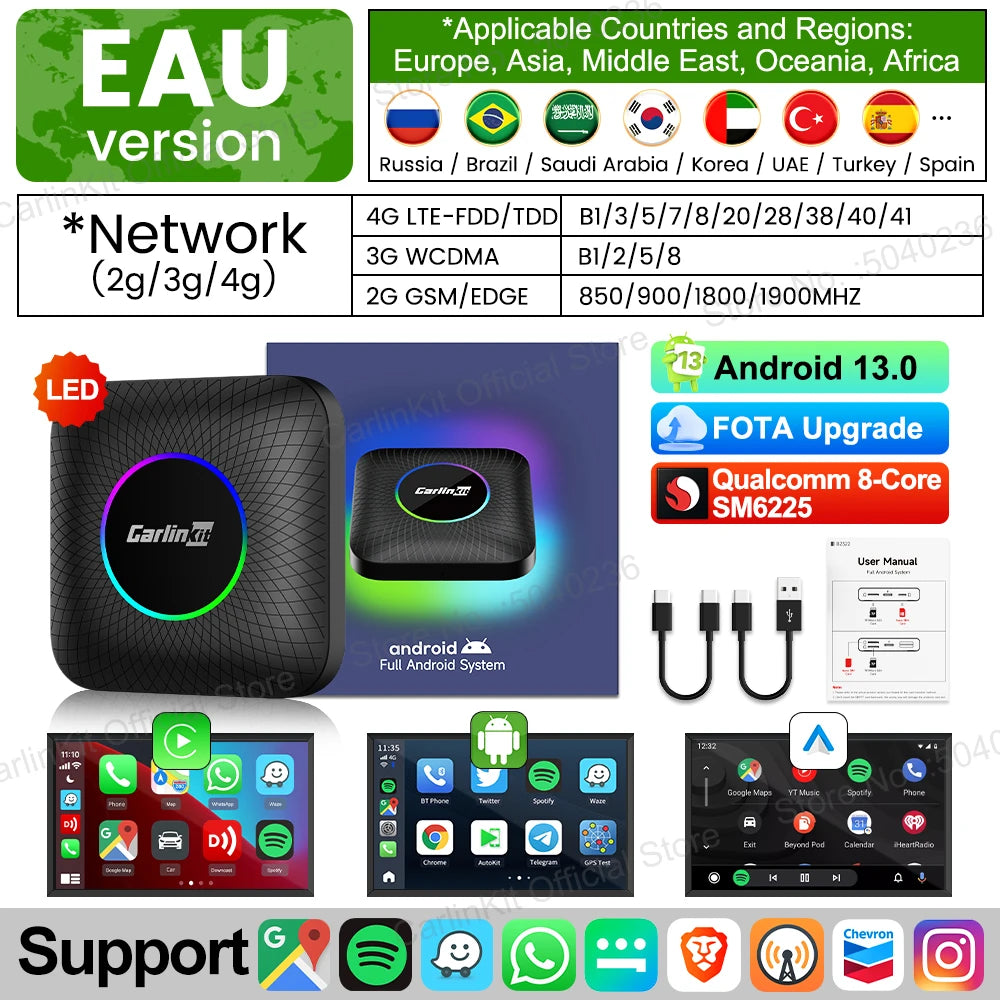 CarlinKit 8G+128G Android 13 CarPlay TV AI Box Qualcomm 8-Cores Wireless Android Auto CarPlay Video Box FOTA Upgrade For Netflix
