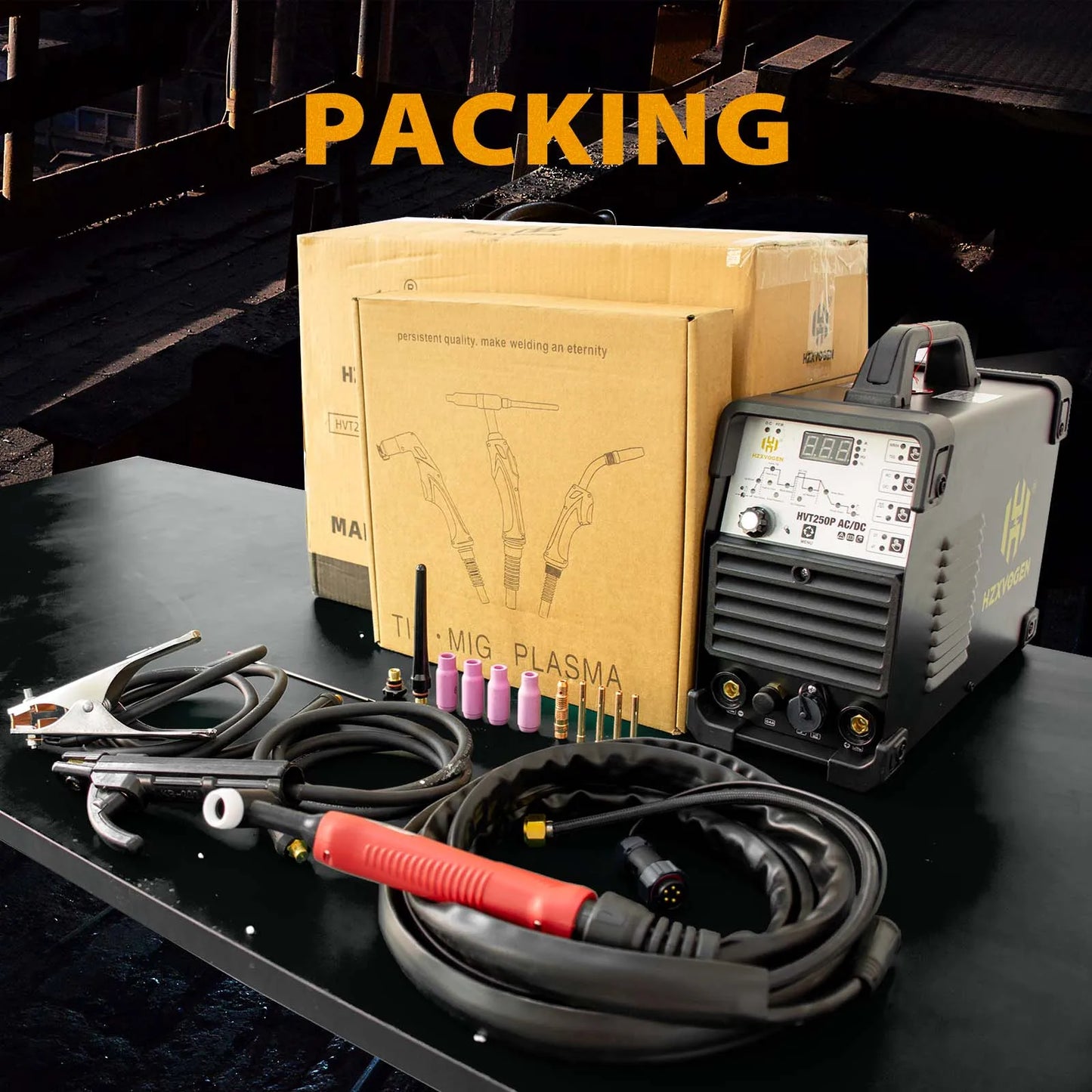 HZXVOGEN 6IN1 HVT250P AC/DC HF TIG Welding Machine Multi Function Aluminum/Stainless Welding Pulse 2T/4T ARC MMA IGBT Welder