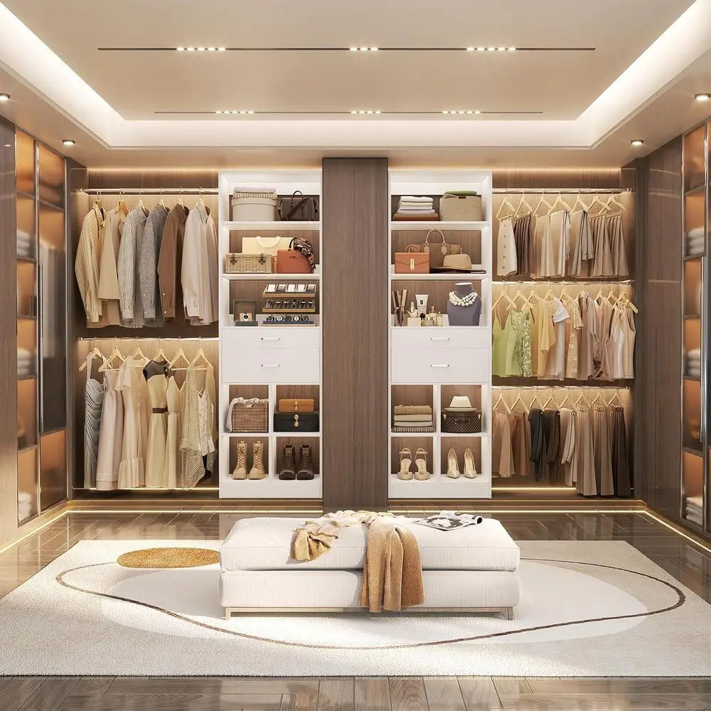 Besiost Closet System, 4-8 T Closet Organizer Tower with 2 Wooden Ders and 5 Hanging Rods, Can it 60 to 96 inch Walk-in Closet S