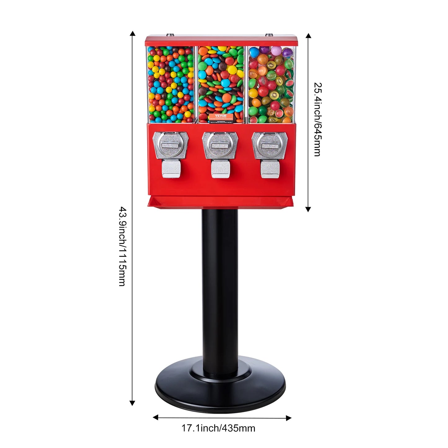 VEVOR Commercial Candy Vending Machine Four Compartment Rotatable 25 Cent Coin For Toy Capsules Bouncy Balls Nut with Stand