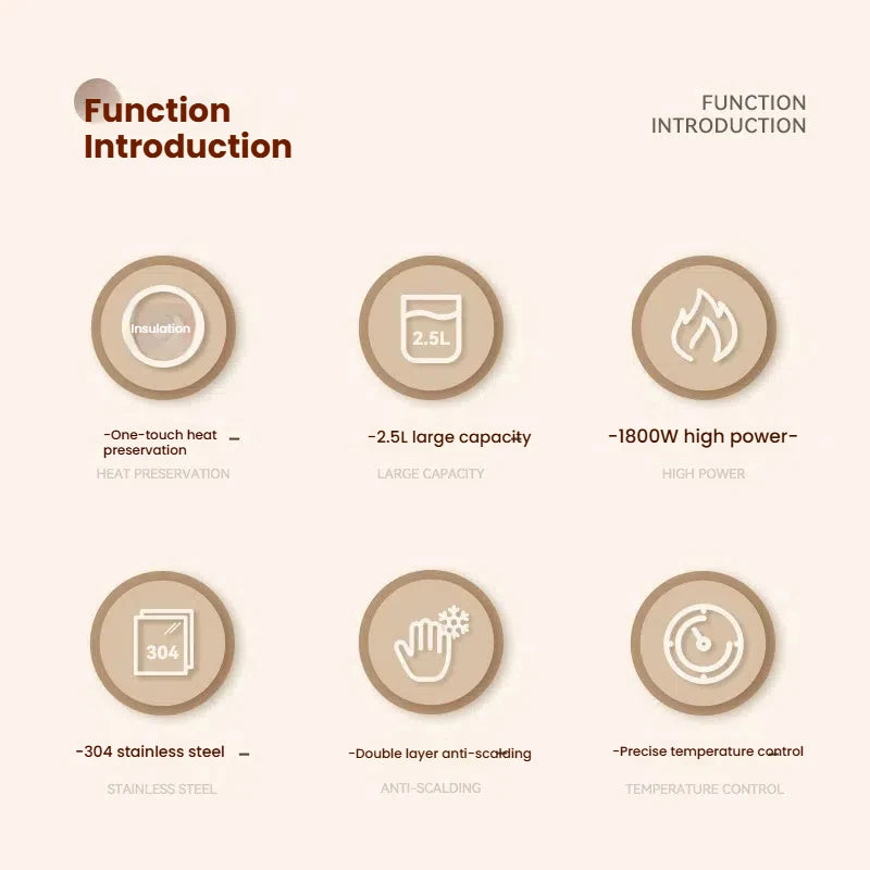 KONKA KDSH-2513 2.5L Electric Kettle 1800W Fast Boiling Water Heater Food-Grade 304 Inner Pot Auto Shut-Off &Dry Burn Protectio