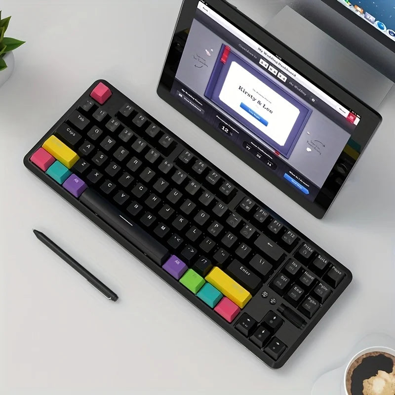 AJAZZK870T mechanical keyboard, wireless bluetooth dual-mode gaming, gaming 87 keys, simple and portable multimedia knob