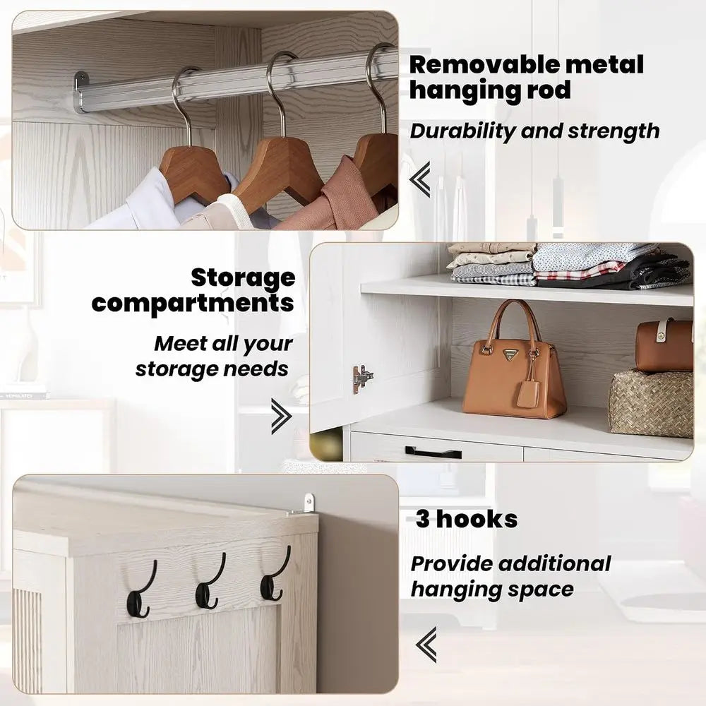 71" Wooden Armoire Wardrobe Closet with 2 Ders & Hanging Rod | reestanding Clothing Storage Cabinet with 2 Doand Shelves, White