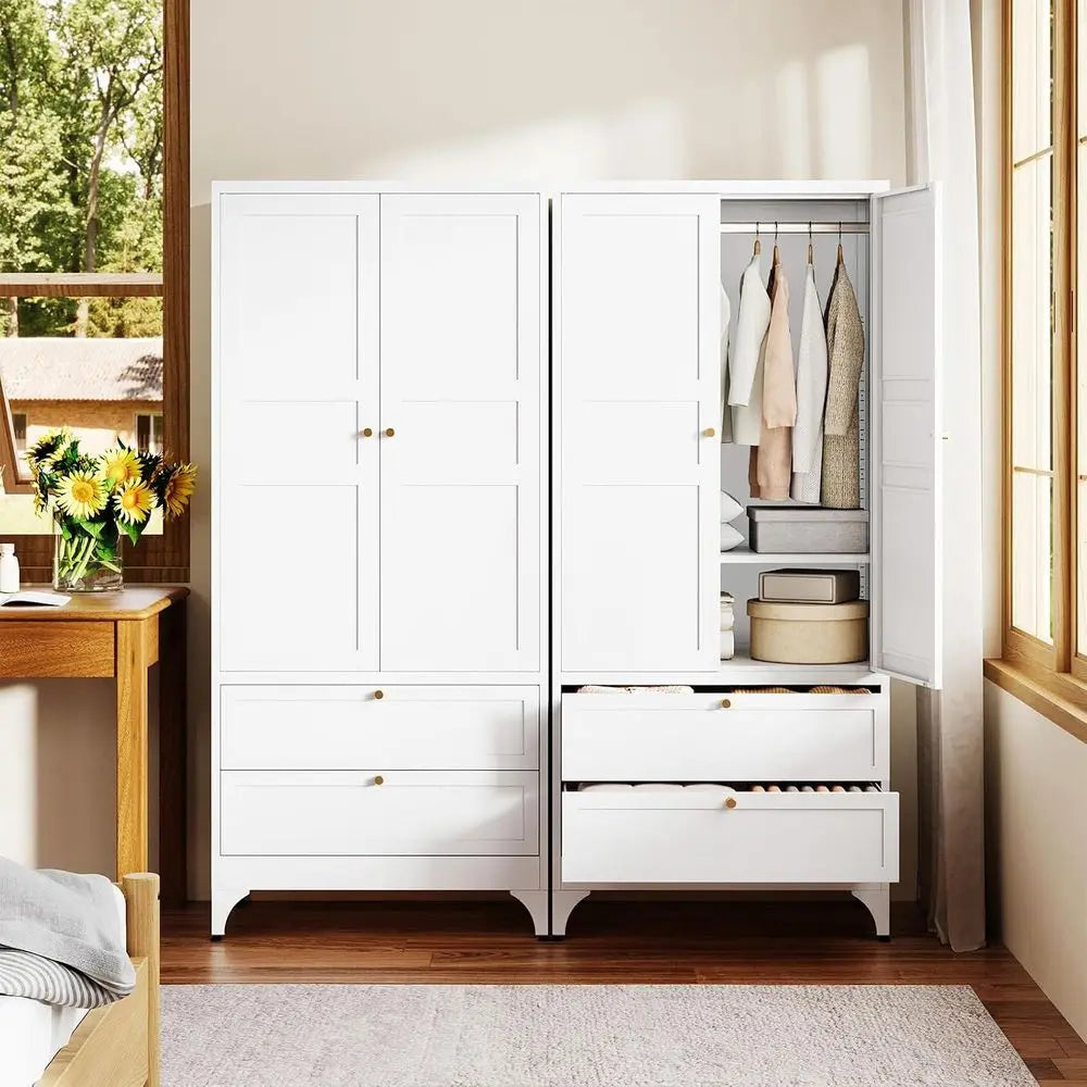 71" Metal Wardrobe Cabiwith 2 Ders,Steel Armoire Wardrobe Closet with Doand Shelves,Clothing Storage Cabiwith Hanging Rod or Bed