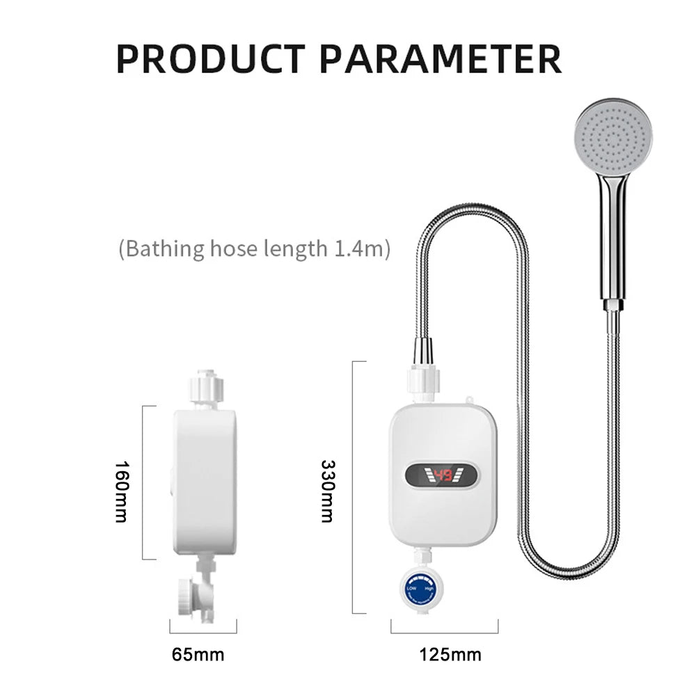 Instant Water Heater LCD Digital Display Thermostatic Shower Water Heating Device Stainless Steel Tankless Rapid Heating Machine