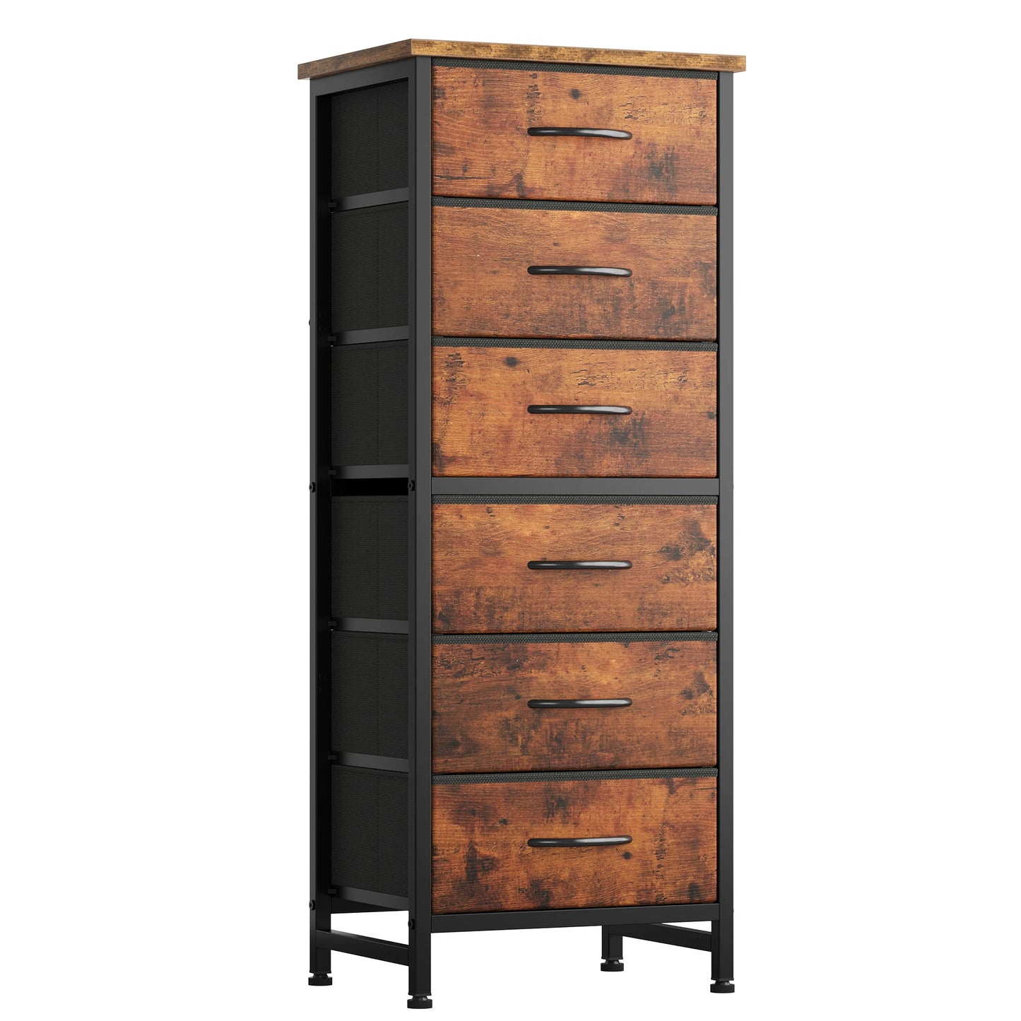 JHK Tall 6 Fabric Drawer Dresser for Bedroom Wood Top and Metal Frame Skinny Chest of Drawers Narrow Storage Tower with Organization Furniture
