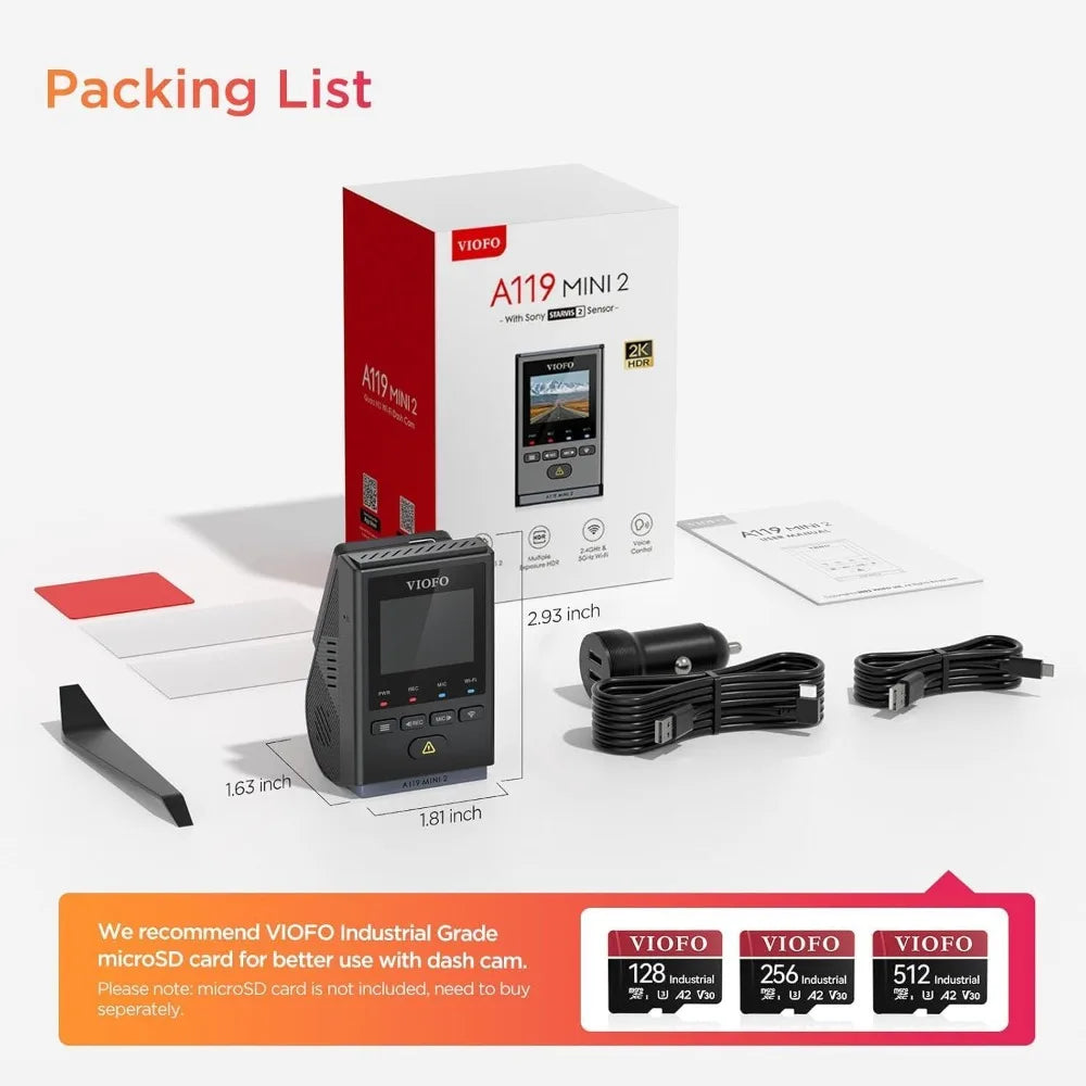 Dash Cam A119 Mini 2, STARVIS 2 Sensor, 2K 60fps/HDR 30fps Voice Control Car Dash Camera with 5GHz Wi-Fi GPS Fast delivery