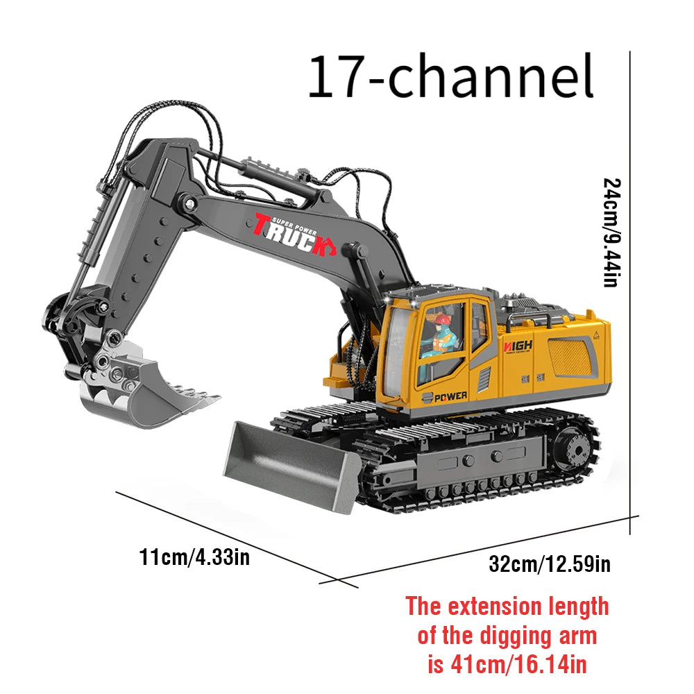 Alloy RC Excavator Trucks Toy Car Multifunction 17 Channel Remote Control Excavator Simulation Engineering Vehicle Children Toys
