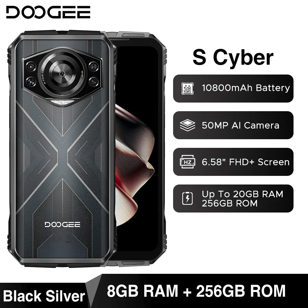 World Premiere DOOGEE S Cyber Rugged Phone 6.58" 90Hz IPS Screen 10800mAh Large Battery 8GB+256GB 50MP AI Main Camera Android 14