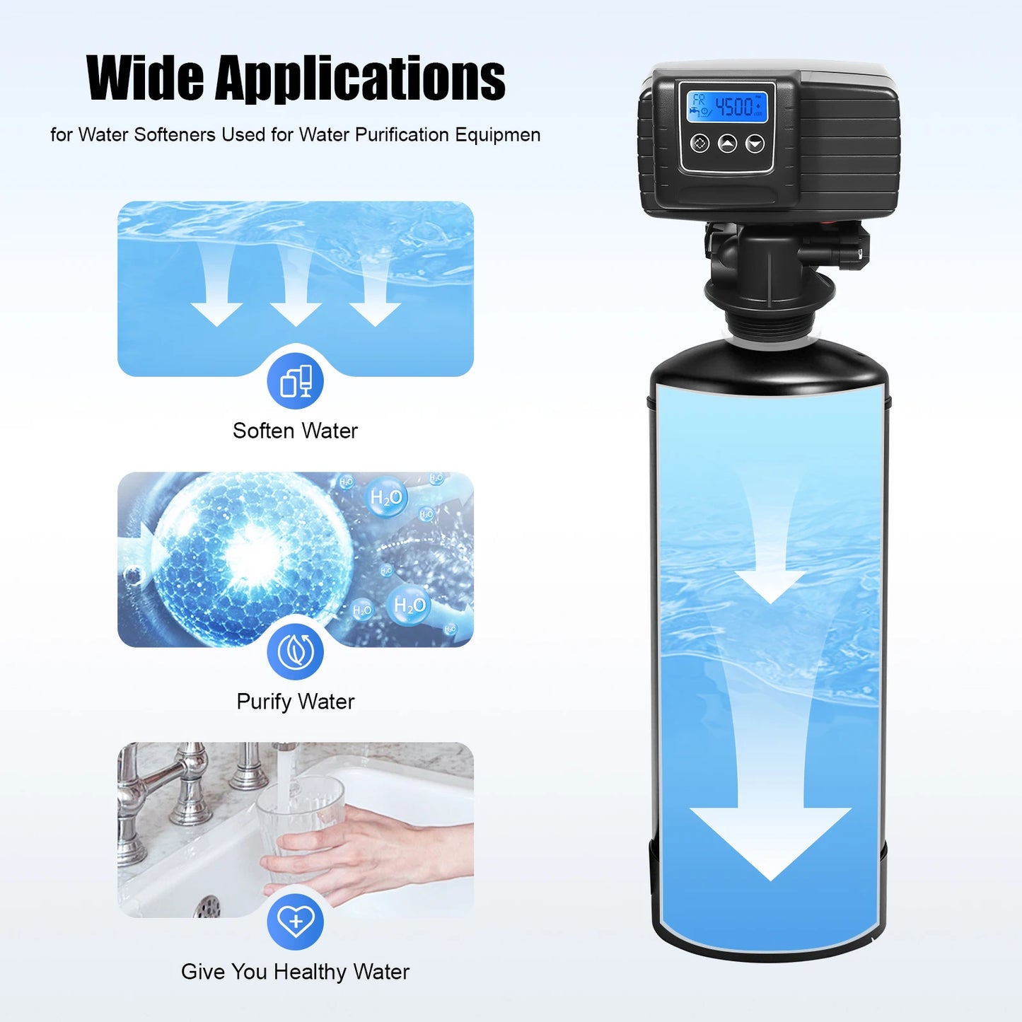 Water Softener Valve 110V Automatic Digital Metered Control Head Time Clock Control Valve with Display and Water Distributor