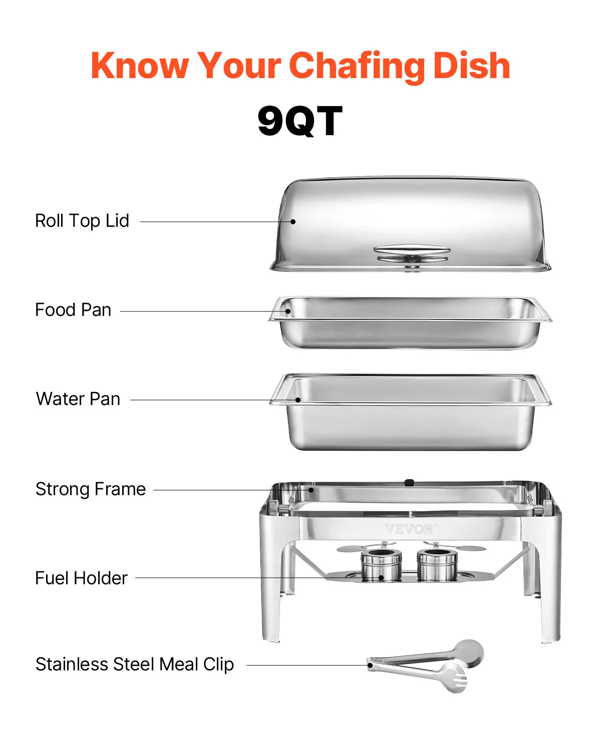 SucceBuy 9Qt Roll Top Chafing Dish Buffet Complete Set Stainless Steel Chafer w/ Full Size Pan Rectangle Catering Warmer Server