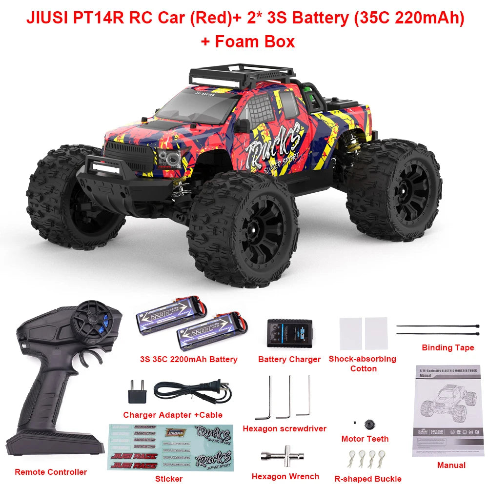 JIUSI PT14R MT14R 1/14 RC Car 4WD 80km/h Brushless 2.4G Remote Control Racing Car 3S 35C 2200mAh High Speed Off-road RC Truck