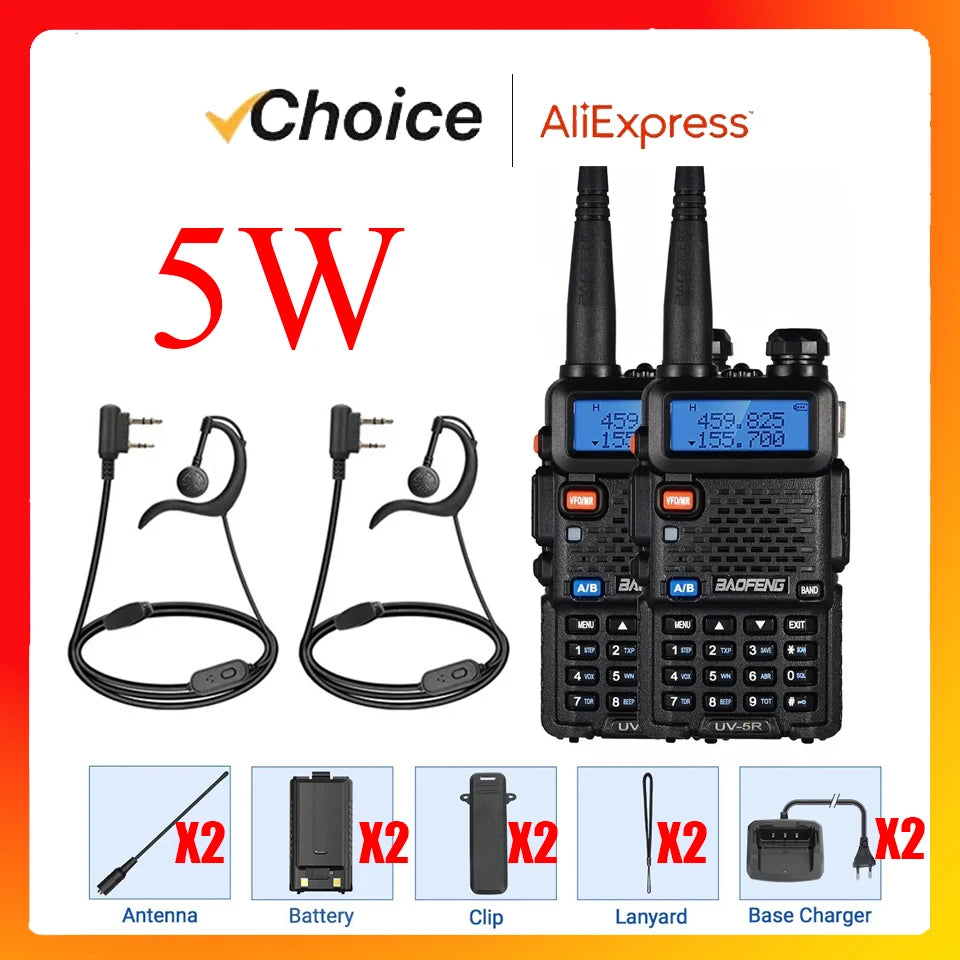 2pcs UV-5R 5W 8W High Power Dual Band Two Way Radio Long Range Handheld Portable Walkies Talkies For Hunting
