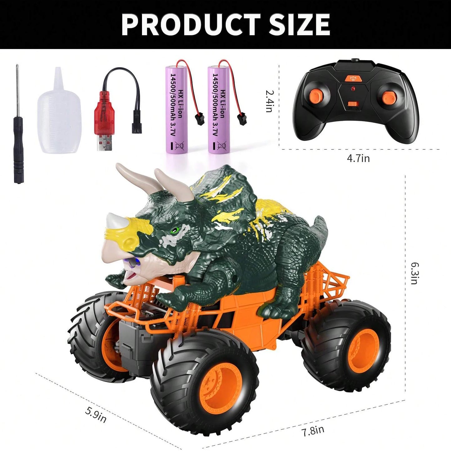 Remote Control Triceratops Toys Truck High Speed With Roar Light And For Kids 3-7 Ages Off Road Dinosaur Outdoor Cars For Boys