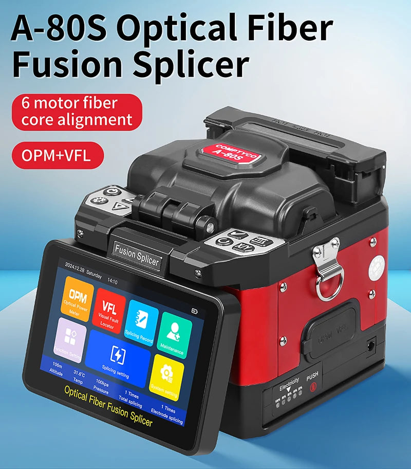 COMPTYCO A-80S Optical Fiber Fusion Splicer SM MM Multilingual Touch Screen Fiber Optic Core Welding Machine Built in OPM VFL
