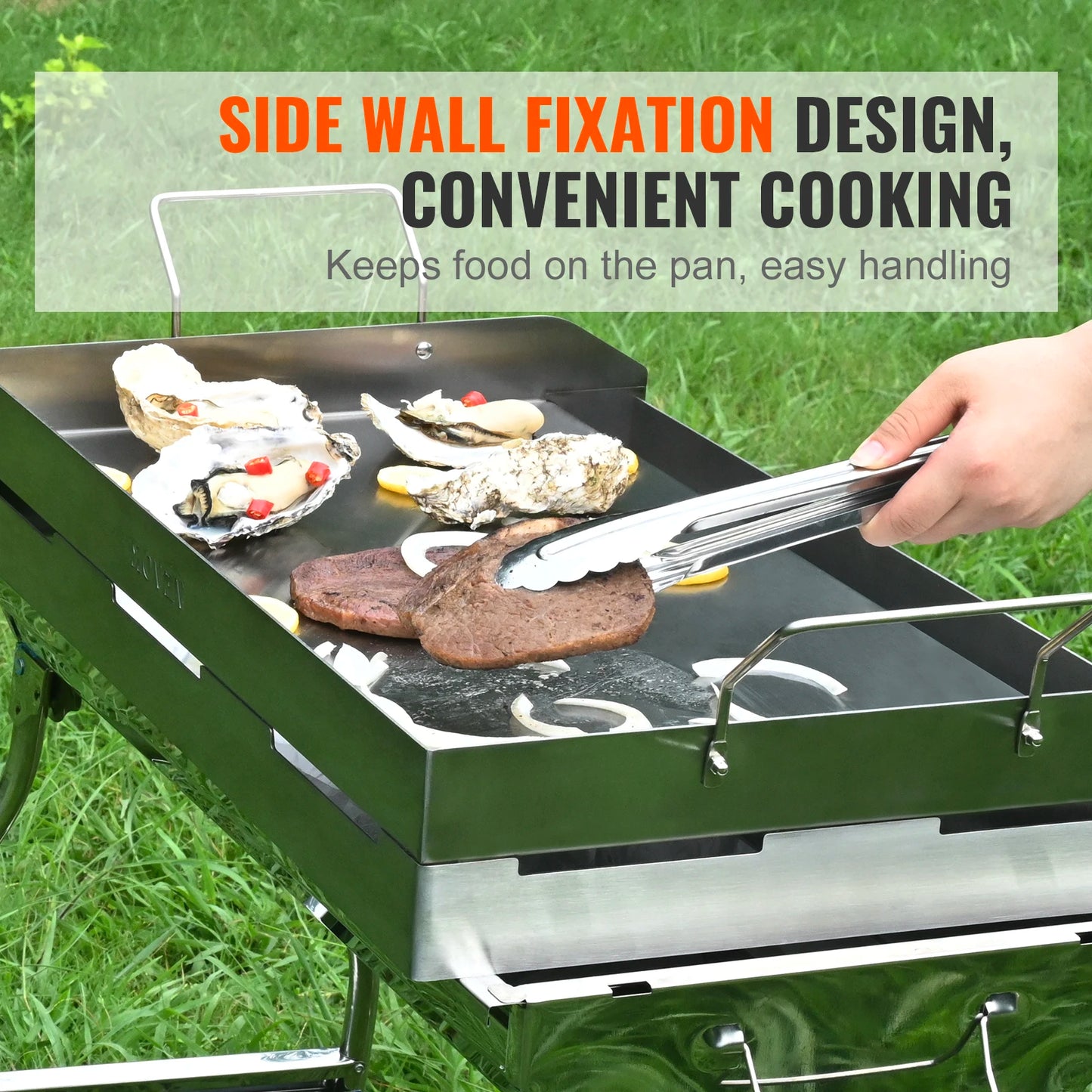 SucceBuy Stove Top Griddle Stainless Steel Griddle Rectangular Double Burner Griddle Pan Non-Stick Family Pan Cookware w/ Handle