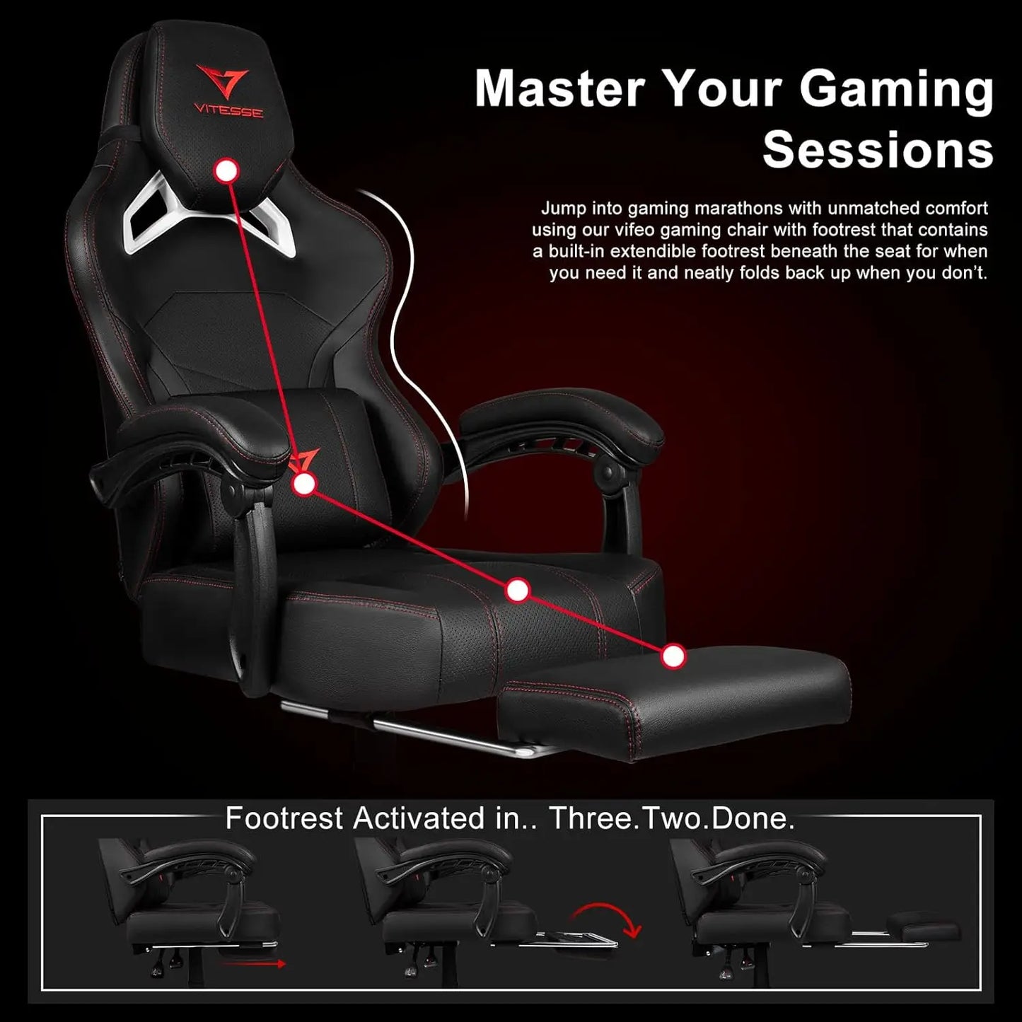 Big and Tall Gaming Chair 400lb Weight Capacity with Footrest, Ergonomic Video Game Chair for Adults with Oversized Headrest