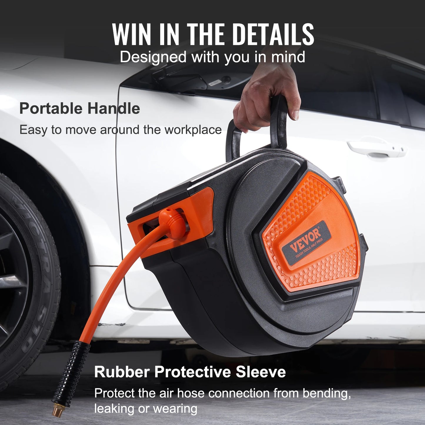 SucceBuy 50FT Retractable Air Hose Reel Wall-Mounted PVC Hose Automatic Rewinding Swivel Compressor for Automobile Maintenance