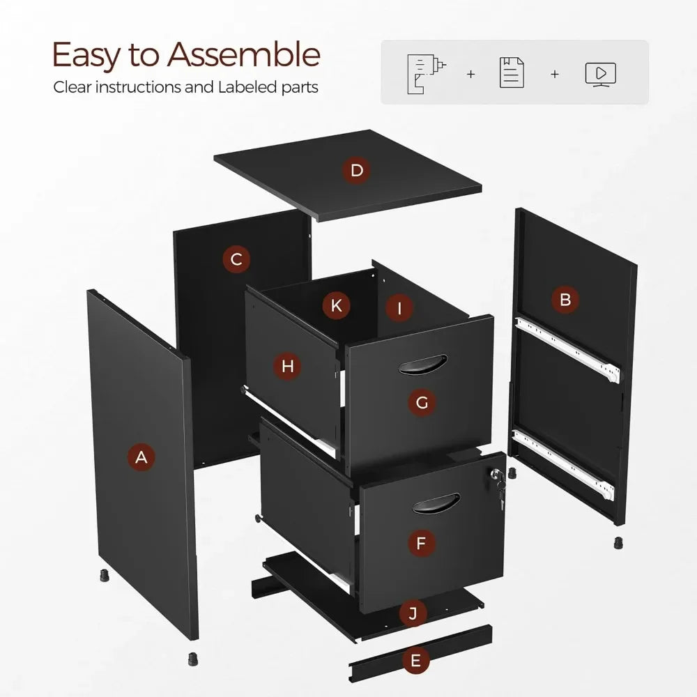 2 Drawer File Cabinet with Lock,Black Metal Filing Cabinets,Vertical Locking File Cabinet Fit Hanging Files, Letter,File Box