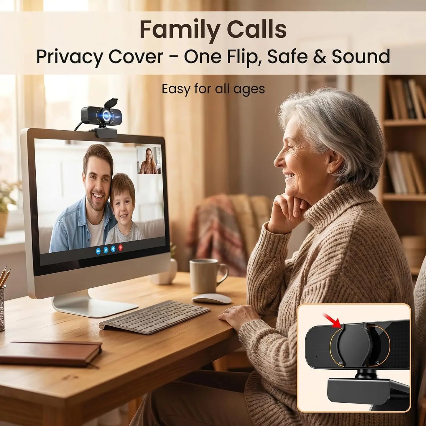 1080P Webcam with Microphone, Plug and Play USB Camera for PC Laptop, Auto Light Correction, Privacy Cover, Flexible Clip